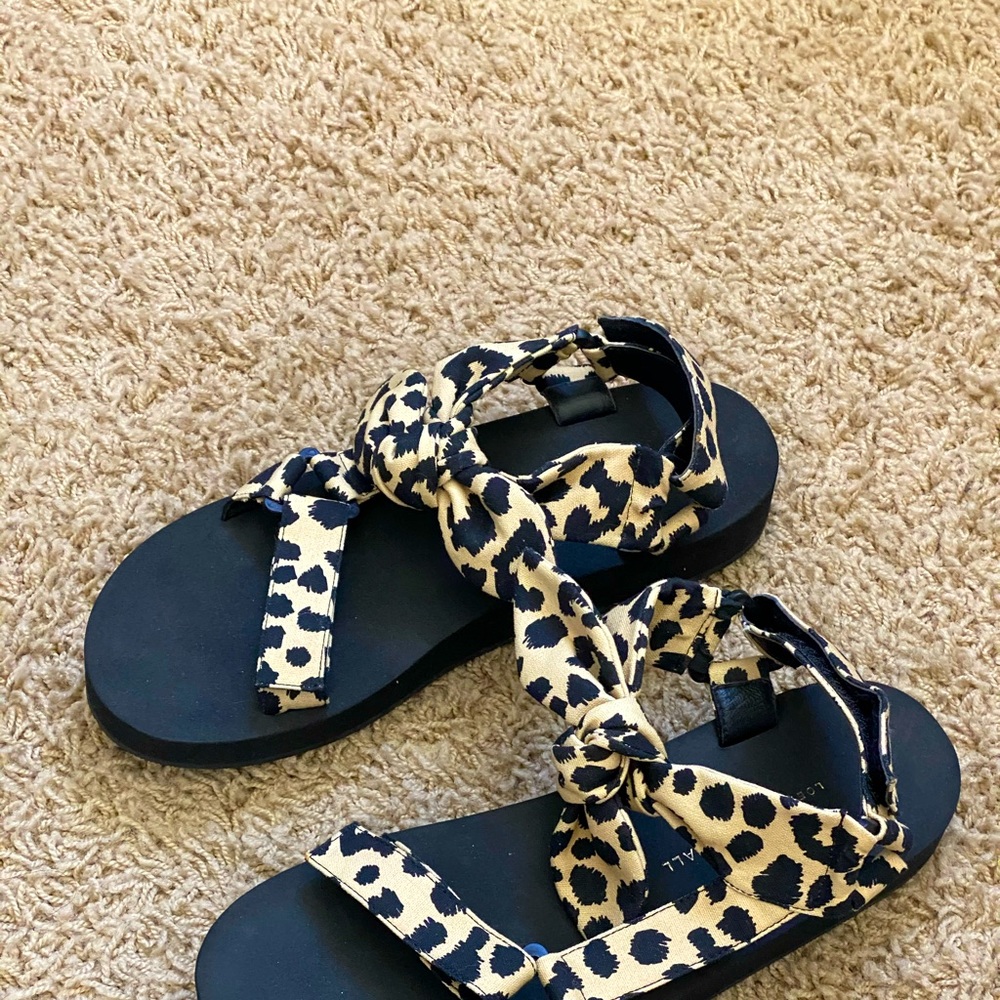 Loeffler Randall Black and Leopard Print Platform Sandals